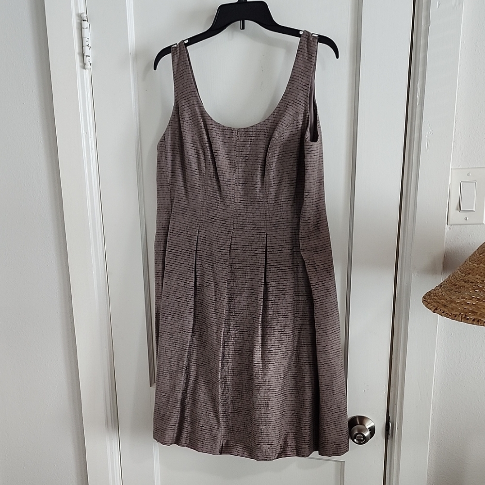 Nine West Brown Taupe Textured Scoop-Neck Midi Dress